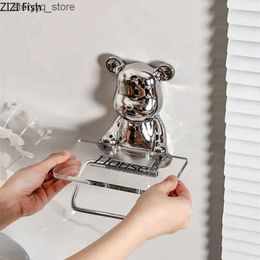 Other Home Decor Cartoon Bear Tissue Holder Acrylic Wall Mounted Paper Holder Toilet Bathroom Storage Rack Silver Bear Towel Rack Organiser Q240229