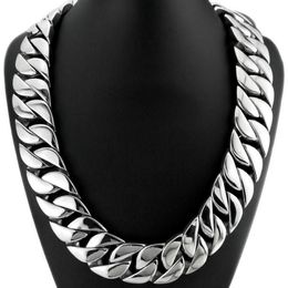 Chains Top Quality Silver Tone 32mm Width 316L Stainless Steel Polished Curb Solid Heavy Long Chain Jewelry249l