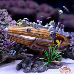 Fish Tank Aquarium Accessories Ornaments Resin Shipwreck Submarine Landscaping Decoration Crafts Pet Supplies 240226