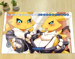 Pads Digimon Playmat Renamon Board Game Duel Mat DTCG CCG Trading Card Game Mat Custom Anime Mouse Pad Rubber Desk Mat & Free Bag