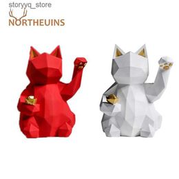 Other Home Decor NORTHEUINS Resin Geometry Lucky Cat Figurines Nordic Animal Statue for Home Interior Modern Minimalist Decor Bed Room Decoration Q240229