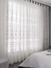 Curtain Sheer Curtains White Embroidered Floral Voile Drapes For Living Room Bedroom