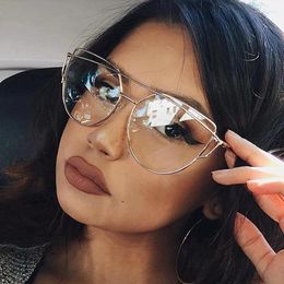 Sunglasses Frames 2024 Vintage Cat Eye Glasses Frame Oversized Metal Women Clear Lens Gold Optical Spectacle