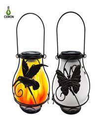 Hollow out Solar Garden Lantern Lamps LED Light Flickering Flames Outdoor Lights dragonfly Hanging Flame Effect Decor lighting6949661