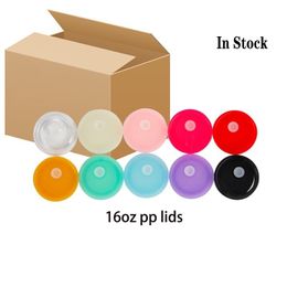 High Quality Reusable plastic 16oz Mason Jar Lids With Straw Hole Wide Mouth pp Acrylic Coloured lids Airtight Cover 1020