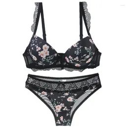 Bras Sets 2024 Sexy Set For Women BCDE Cup Bow Floral Underwear Black Beige Blue Red White Female Lace Laides Large Lingerie