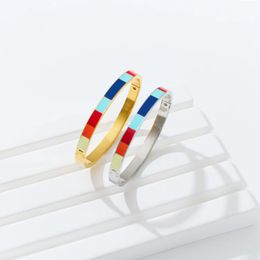 Designer Trend Colorful Titanium steel bangle yyds enamel letters drop glue Rainbow bangle Silver gold optional