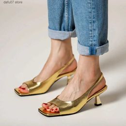 Dress Shoes Summer Sandals Kitten Heel For Women Slip On Silver Gold Pumps Spring Autumn Elegant Slingback SexyH24229