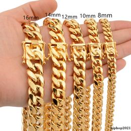 8mm 10mm 12mm 14mm 16mm Miami Cuban Link Chains Stainless Steel Mens 14K Gold Chains High Polished Punk Curb Necklaces2622