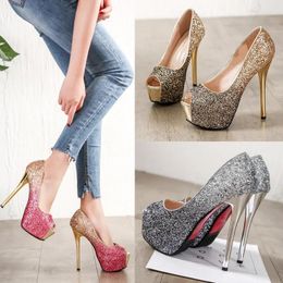 Dress Shoes High Heels Platform Woman's Peep Toe Pumps Gold Silver Wedding Bridal Banquet Ladies 2024 Elegant Women Heeled