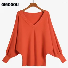 Women's Sweaters GIGOGOU Batwing Sleeve Womens Sweater Sexy V Neck Woman Pullover Oversized Casual Loose Knitwear Jumper Tops Femme