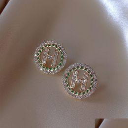 Stud S925 Sier H Letter Diamond Set Earrings Womens Elegant Ladies Fashiong Jewellery Drop Delivery Dhye0