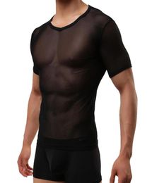 Men039s TShirts Sexy Skinny T Shirt Men Tops Black See Through Mesh Short Sleeve TShirt Perspective O Nek Underwear Nightwear8244537