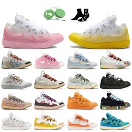 Pink Yellow Fashion Leather Curb Sneakers Designer shoes women men walking Casual Patent Platform Trainers Green Nappa Calfskin Embossed curb jogging shoes