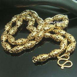 Noble Men18K Gold Filled hollow bead Necklace Curb Chain Link 50CM L 7mm N300333G