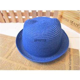 Stingy Brim Kids Cat Ear Straw Bucket Hat Summer Childen Cute Animal Cap Stylish Baby Outdoor Protection For Boys And Girls 240229