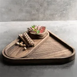 Tea Trays Creative Acacia Wood Dim Sum Bread Plate Triangle Fruit Chinese Tray Solid Household Goods