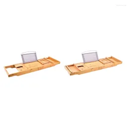 Kitchen Storage 1 PCS Bamboo Expandable Bathroom Organizer Bathtub Board With Cellphone Tablet And Wine Book Holder