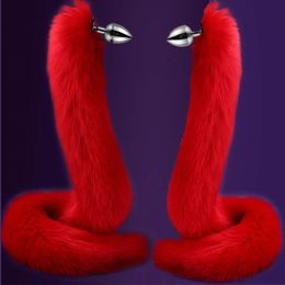 78cm Red Long Fox Tail Anal Plug Metal Butt Prostate Massager Erotic Cosplay Accessories Adult Novelty Sex Toys For Couples 240227