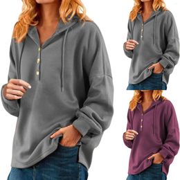 Women's Hoodies Split Hem Henley Button Plain Shirts Long Sleeve Drawstring Hooded Oversize Winter Fall