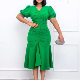 D2602024 Spring/summer New Fashionable and Elegant OL Commuting Solid Colour Wrapped Hip Ruffle Edge Dress