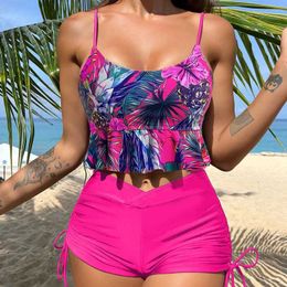 Swim wear Summer Sexy Pink Swimsuits Tankini Set Female Two-piece Swimwear Beach Swim Wear Bathing Suits Pool Womens Swimming Suit 2024 240229