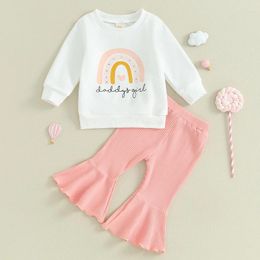 Clothing Sets 2024-07-31 Lioraitiin 0-3Y Toddler Girls Fall Pants Long Sleeve Letter Rainbow Print Sweatshirt Tops Flared