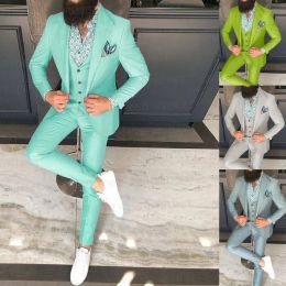 Suits 2021 Latest Turquoise Wedding Men Suit Set Slim Fit Prom Groom Dress Tuxedo Orange Blazer Best Man Jacket Vest Pants 3 Pieces