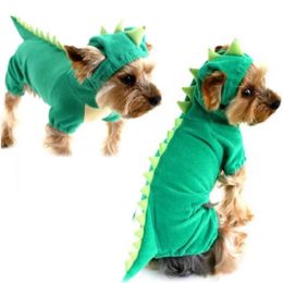 Hoodies New Creative Solid Cute Pet Dog Cat Green Dinosaur Dragon Fancy Cloth Cosplay Costume Outfit Clothes Puppy Clothes
