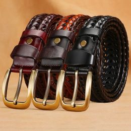 Belts Men Genuine Leather Braided Belts Webbing High Quality Hand Vintage Belts for Men Gold Pin Casual for Jeans Strap