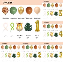 New New 30Pcs/Lot Jungle Safari Animal Number Set Kids 1 2 3 Years Birthday Party Decorations Wild One Green Latex Balloons