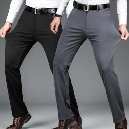 Pants Summer Thin Formal Pants for Men Black Dress Pants Elastic Business Casual Suit Pants High Waist Loose Trousers Gray Blue Begie