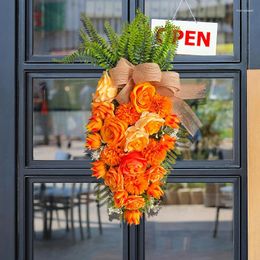 Decorative Flowers Easter Carrot Wreath Hanging Fake Flower Leaves Welcome Sign Gifts Spring Door Decorations Silk Bow Home Supplies