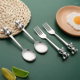 Dinnerware Sets Coffee Spoon Stainless Steel Portable Cutlery Set Reusable Dessert Cake Tools Kitchen Accessories Fruit Fork Bear Handle