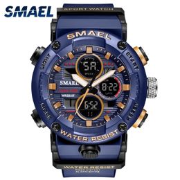 SMAEL Sport Watch Men Waterproof LED Digital Watches Stopwatch Big Dial Clock For Male 8038 relogio masculino Quartz 220329290v