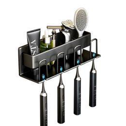 Holders Wall Mounted Toothbrush Holders, Storage Shelf with Toothbrush Cup Rack, Space Aluminum Material Organizer Box for Home Bathroom
