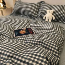 sets Green Plaid Vintage Quilt Cover Four Piece Set 220x240 Boys' Dormitory College Bed Single Three Piece Bedding Set