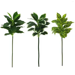 Decorative Flowers PVC Banyan Kapok Leaves Real Touch Artificial Green Plant Tree Branches Fake Leaf Flower Arrangement Ornament Home Decor
