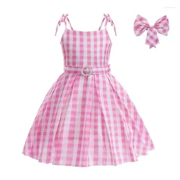 Girl Dresses Barbie Cosplay Costume For Baby Dress Halloween Kid Up Sling Plaid Pink Party Princess Tunic Belt 2PC Set Child Clothes