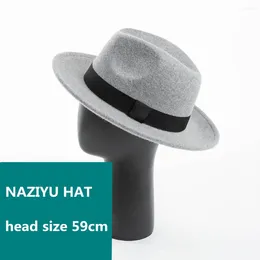 Berets 202408-hh2082B Ins Chic British Winter L Size Thickened Wool Felt Solid Classic Fedoras Cap Men Women Panama Jazz Hat