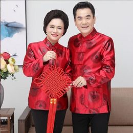 Wholesale New Chinese Traditional Style Men Women Satin Jacket Casual Tang Suit New Year T Shirts Tops Jackets Comfortable Long Sleeves Coat Size M-XXXL