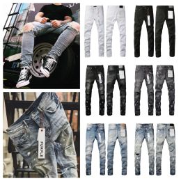 Designer per pantaloni da uomo skinny alla moda, lavaggio motociclistico, patchwork, Amirs, pantaloni a pois, jeans di marca viola a tutto tondo