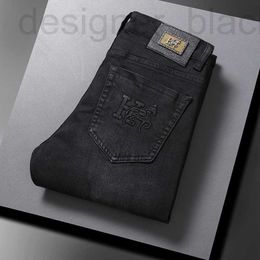 24ss designer Men's Jeans High-end European h Family Autumn and Winter Slim Fit Small Straight Stretch Embossed Black Long Pants