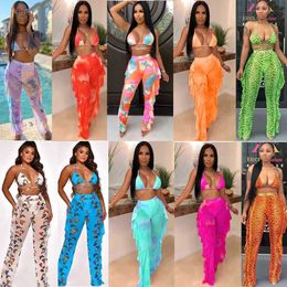 Swim wear Bra+tassel Pants Suit 2 Piece Set Women Hot Pink Swimsuit Mesh Bathing Suit Sexy Matching Swimwear Viquinis Mujer 2022 240229