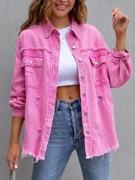 Lusumily Denim Jacket Women Spring Autumn Shirt Style Jeancoat Female Casual Top Holiday Outerwear Lady Coat Student 240226
