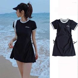 Womens Swimwear Professional Swimsuit One-Piece Skirt With Leggings Waist Side Drawstring Sports Spring Pool Conservative Bikini