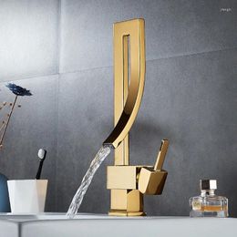 Bathroom Sink Faucets All-copper Rotatable Faucet Golden Countertop Basin Modern Kitchen Waterfall