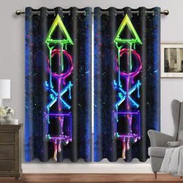 Curtains 2pcs Gamer Gamepad Controller Window Curtains Drapes for Living Room Boys Bedroom Gaming Room Home Decor Door Playing Video Game