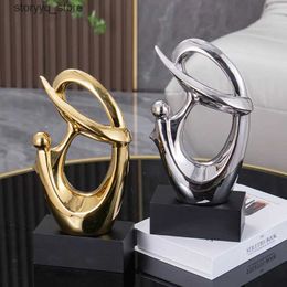 Other Home Decor Creative Ceramic Ornaments Abstract Human Body Golden Geometric Sculpture Decorative Figurines Home Decoration Accessories Q240229