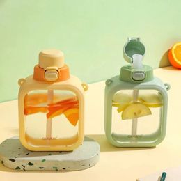 Water Bottles 700Ml Bottle Cute Square Flat With Straw And Strap Summer Sippy Plastic Cup Leak Proof Large Capacit